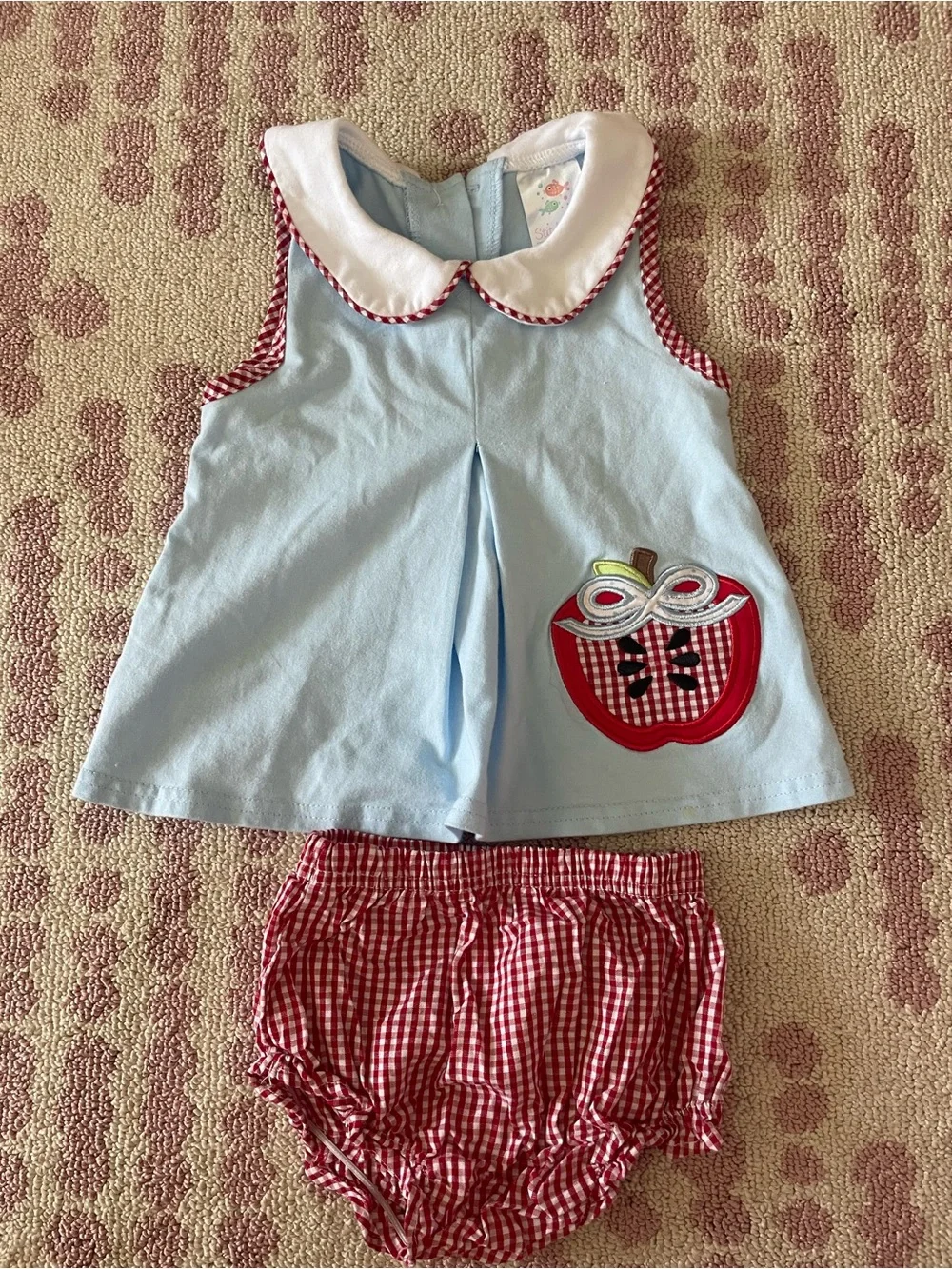 Blue Apple Appliqué Sleeveless bloomer set
